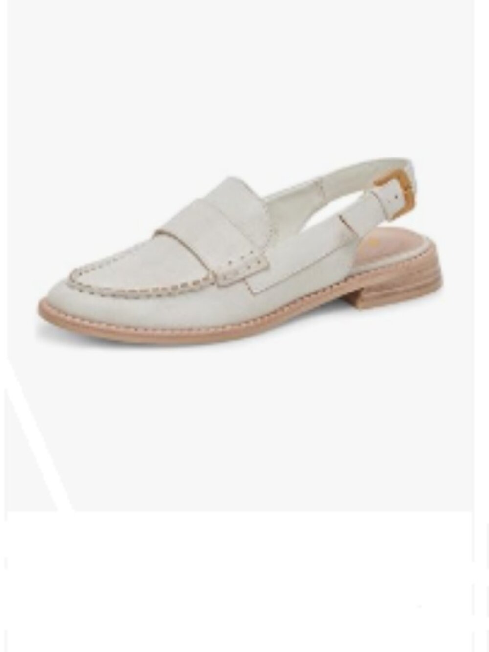 YDN White Buckle Slingback Pumps Slip On Loafers Block Low Heels Closed Toe Shoe